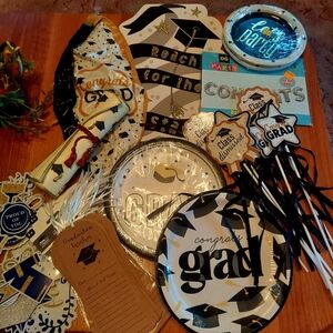 Graduation Party Supplies Set - Black and Gold